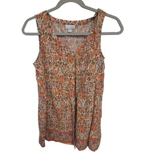 J Jill Womens Floral Print Sleeveless V Neck Blouse Top Size S